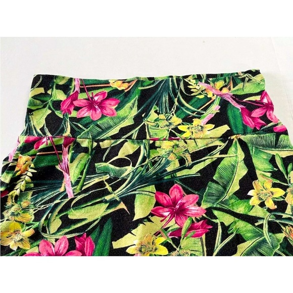 Charlotte Russe Women's mini skirt small green pink tropical bodycon high waist - Picture 2 of 3